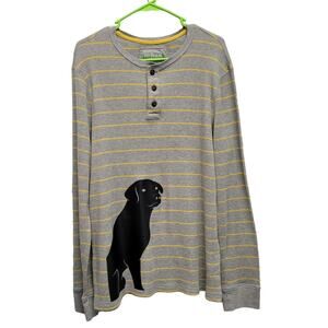 Hand Printed Upcycled Mens XXL Black Lab Dog Puppy Waffled Henley Shirt